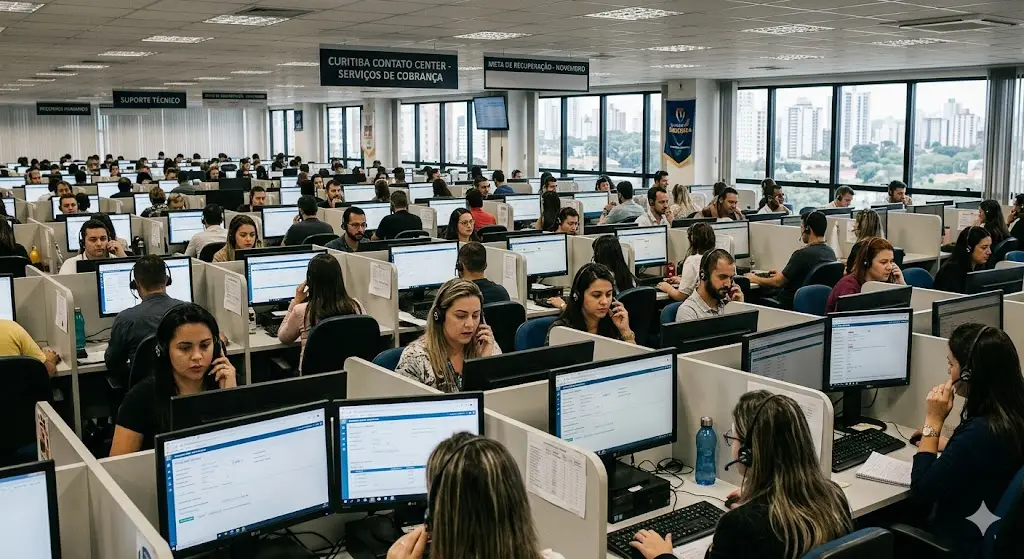 Equipe de atendimento da SoftMarketing em Curitiba com oportunidades de emprego em telemarketing e suporte ao cliente